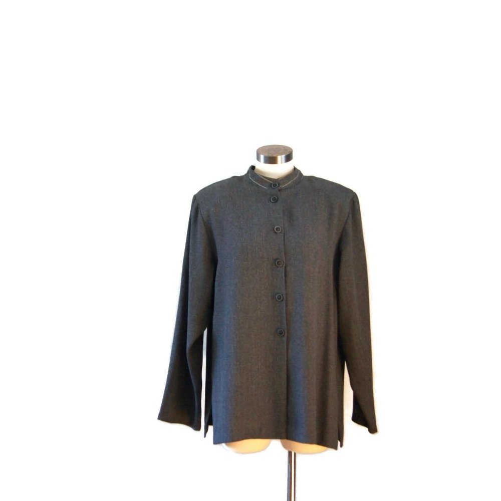 Vintage IC Fashion Women's L Gray Long Sleeve Tunic Blouse Shirt Rayon Classic
